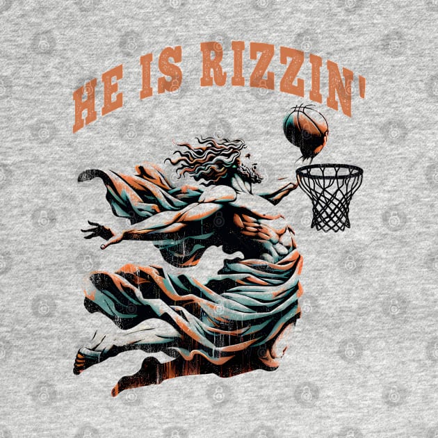 He Is Rizzin' Funny Basketball Easter T-Shirt – Humorous Sports Tee by Klimek Prints